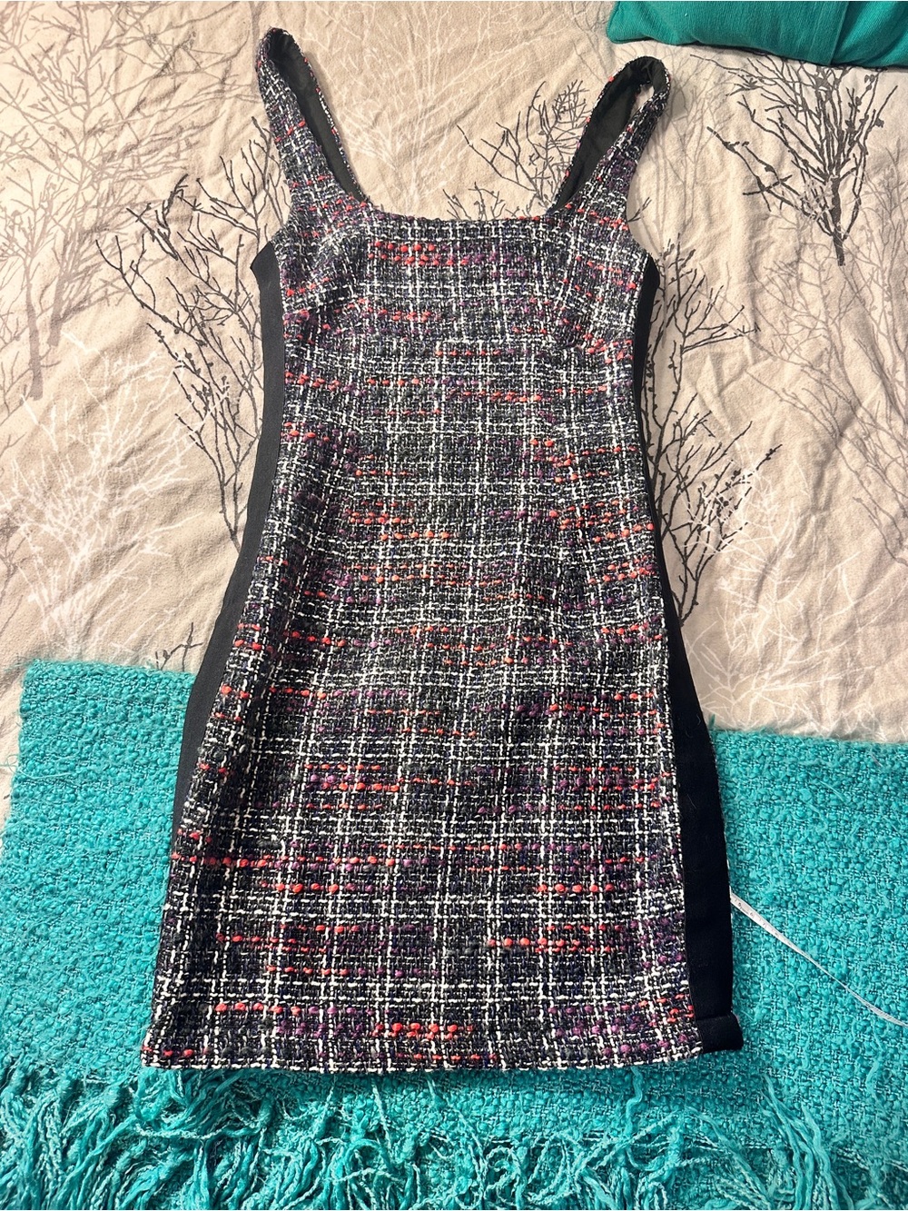 Dynamite Black Tweed Sheath Dress with Multicolor Accents - Women